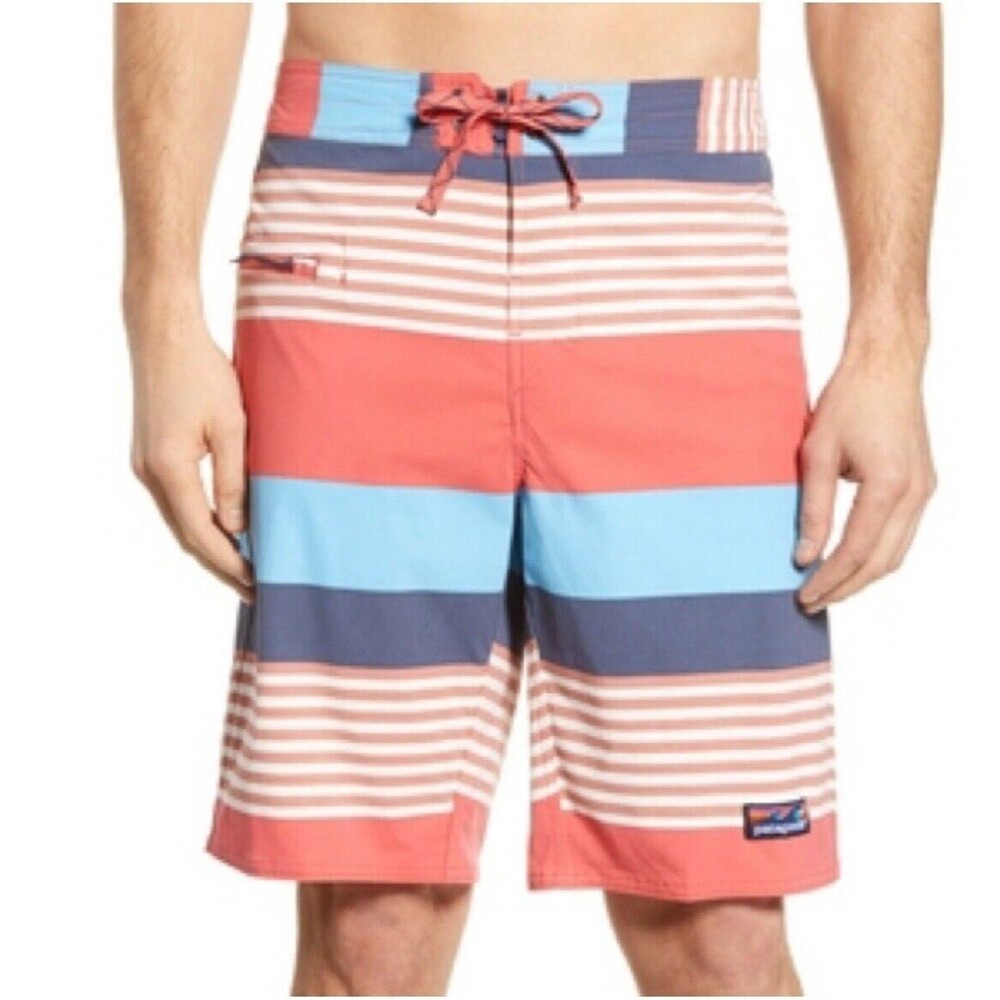 Patagonia Wavefarer Board Short Men 32 Strip @k7 Swim Truck Drawstring